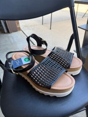 a new day Black Woven Platform Ankle-Strap Sandals